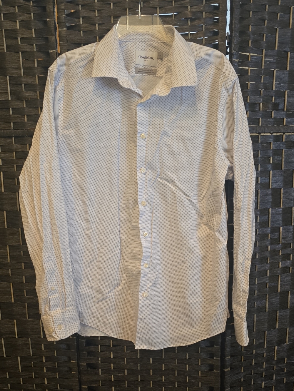 Goodfellow & Co White and Light Blue Microdot Dress Shirt, L 16-16.5, Standard